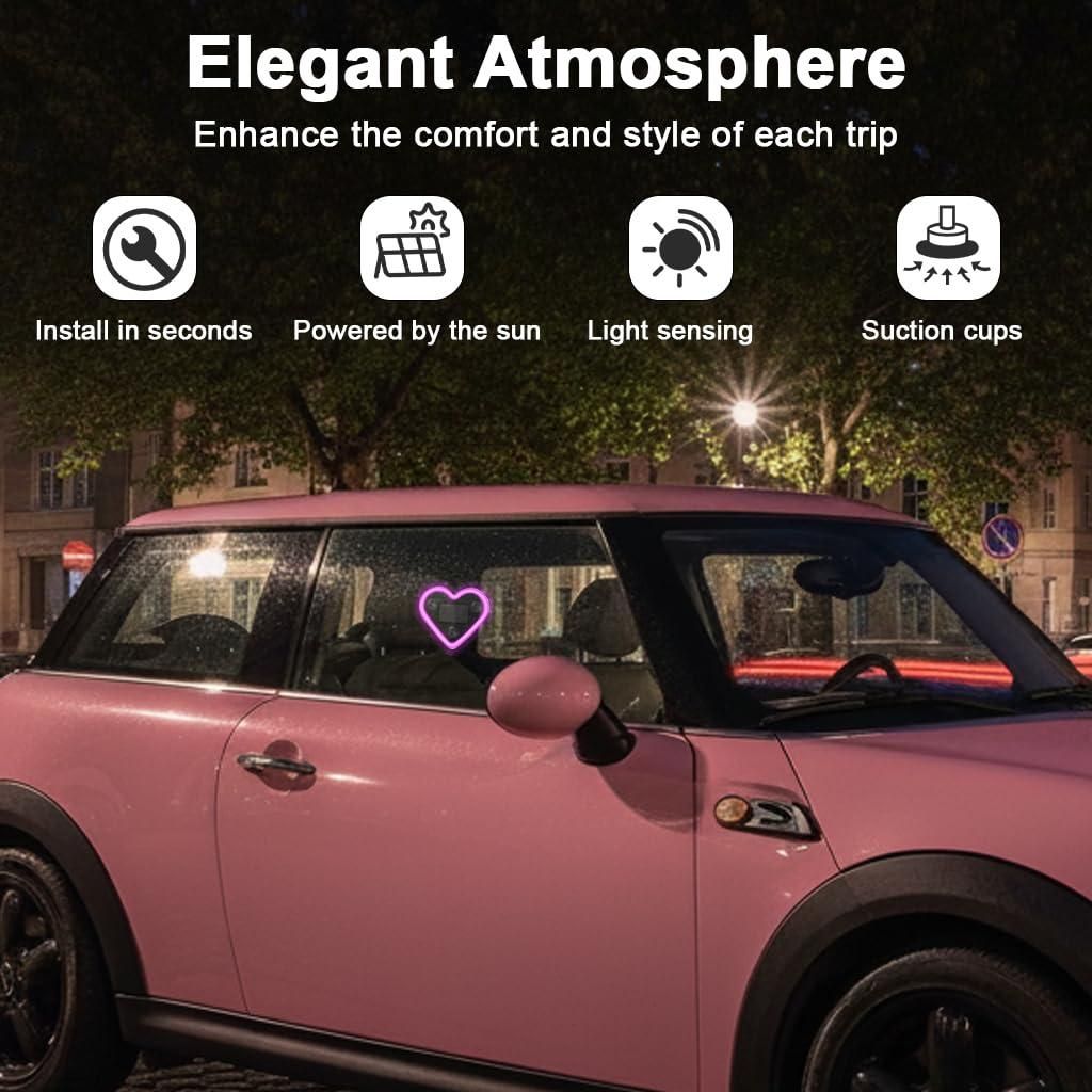 Heart Shaped Car Window Light with Suction Cups Solar Powered